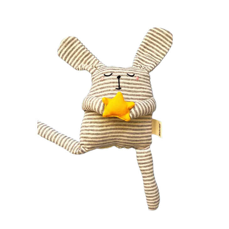 Striped plush toy with a yellow star on a white background
