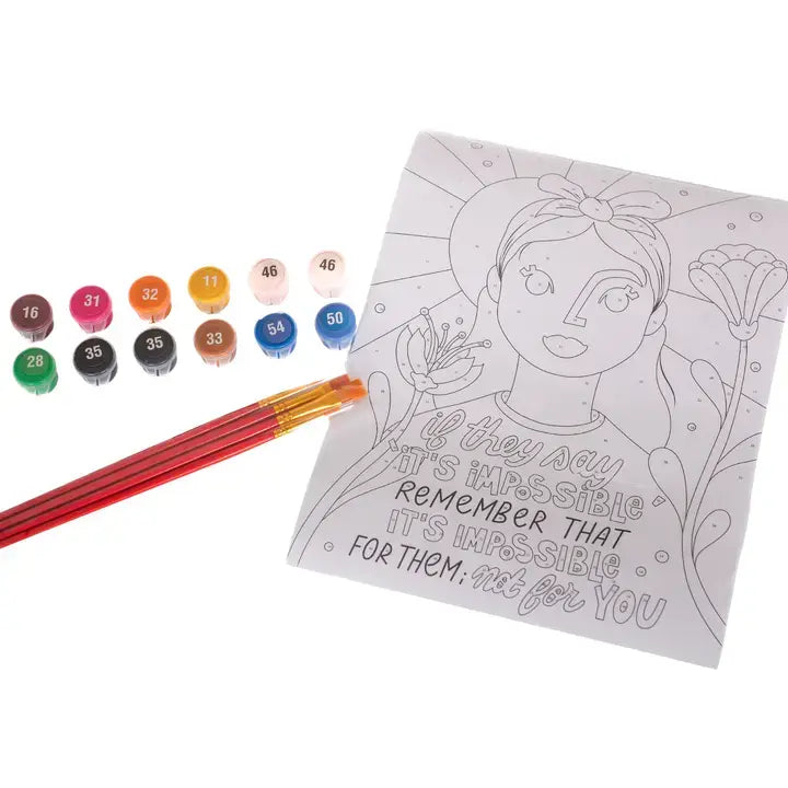 Coloring book page with a design and colored pencils on a white background