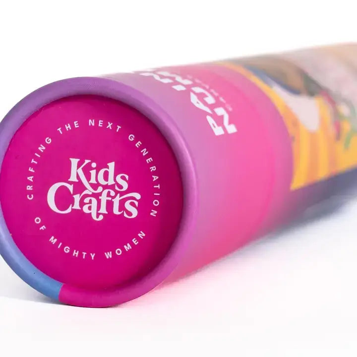 Pink and purple craft tube with 'Kids Crafts' branding on a white background