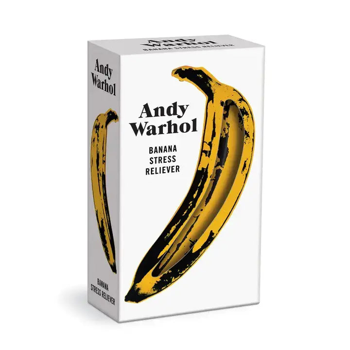 Andy Warhol Banana Stress Reliever packaging on a white background