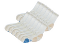 Set of white socks with blue and beige accents on a white background