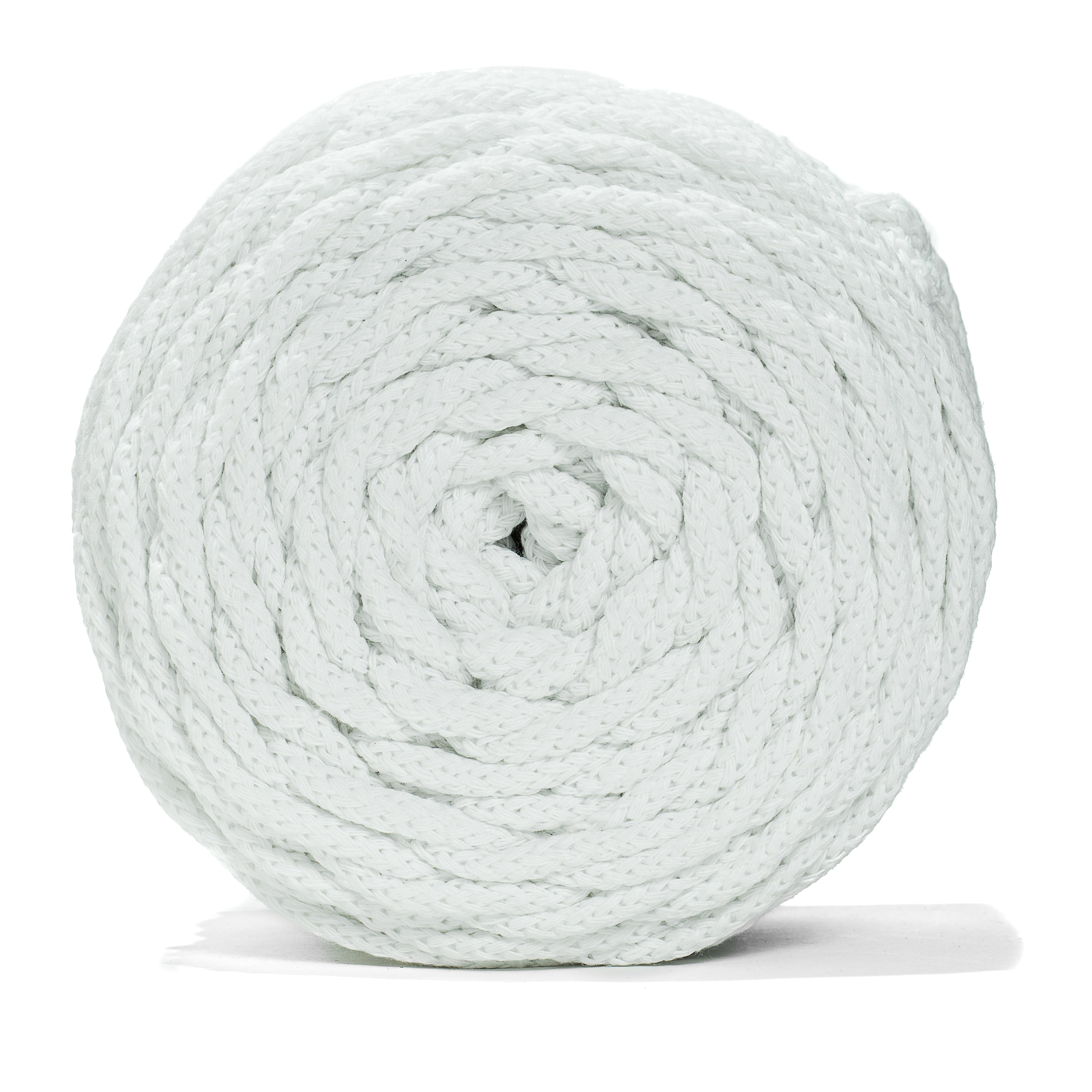 Roll of white recycled cord on a white background