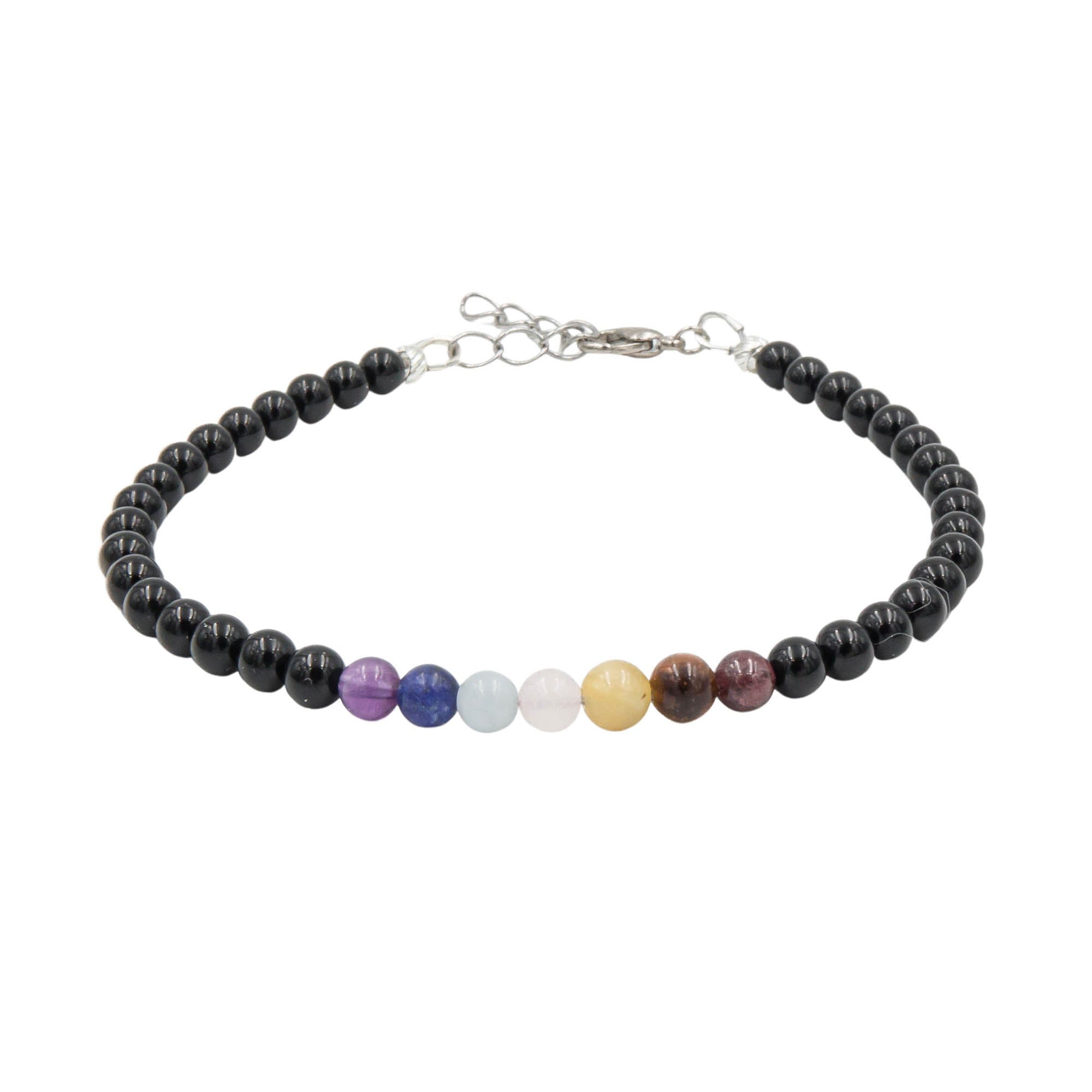 Multicolored beaded bracelet on a white background
