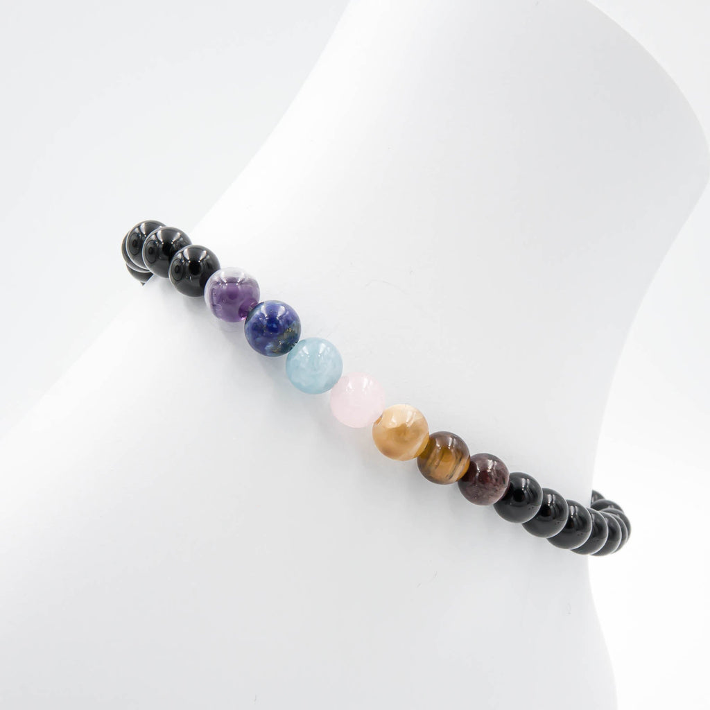 Multicolored beaded bracelet on a white background