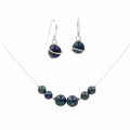 Azurite jewelry set with necklace and earrings featuring  on a white background