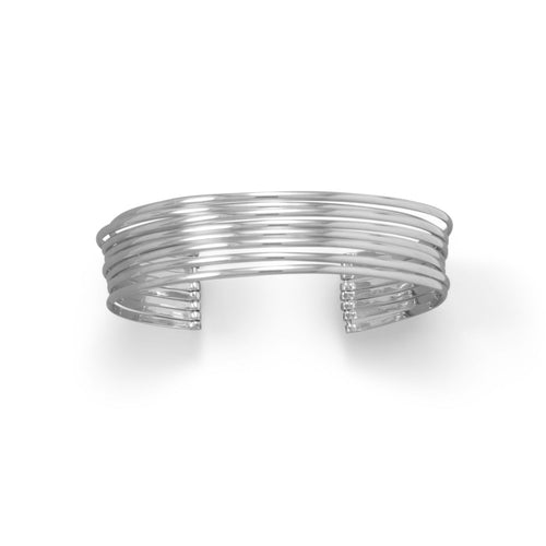 Silver cuff bracelet on a white background