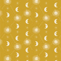 Pattern of suns and moons on a yellow background