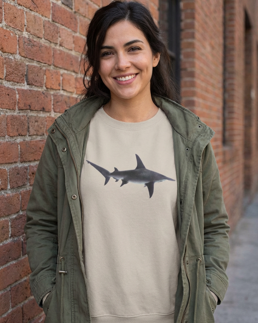Hammerhead Shark Cruising, Moss Apparel, Shark Style Crewneck Sweatshirt