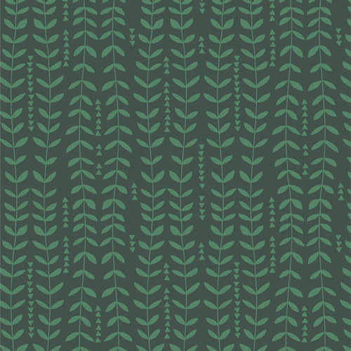 Pattern of green leaves on a dark green background