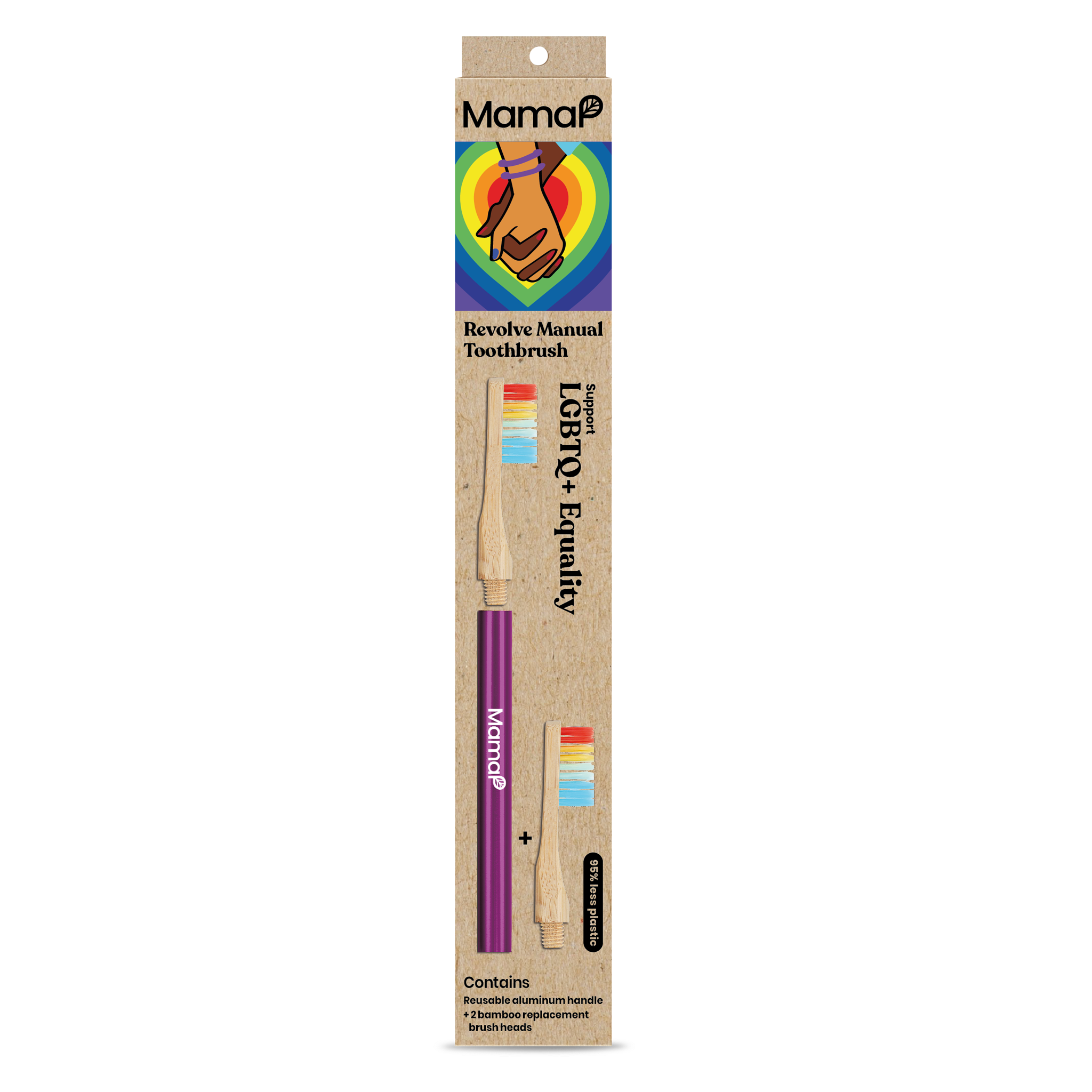 MamaP Revolve Manual Toothbrush packaging with rainbow design on a white background