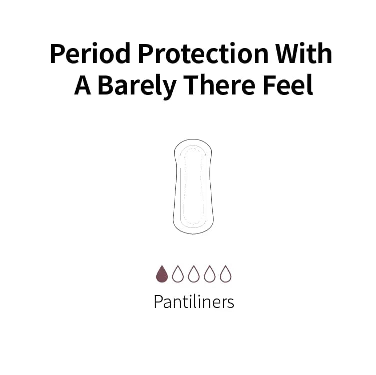 Advertisement for pantiliners with text 'Period Protection With A Barely There Feel' and a product image.