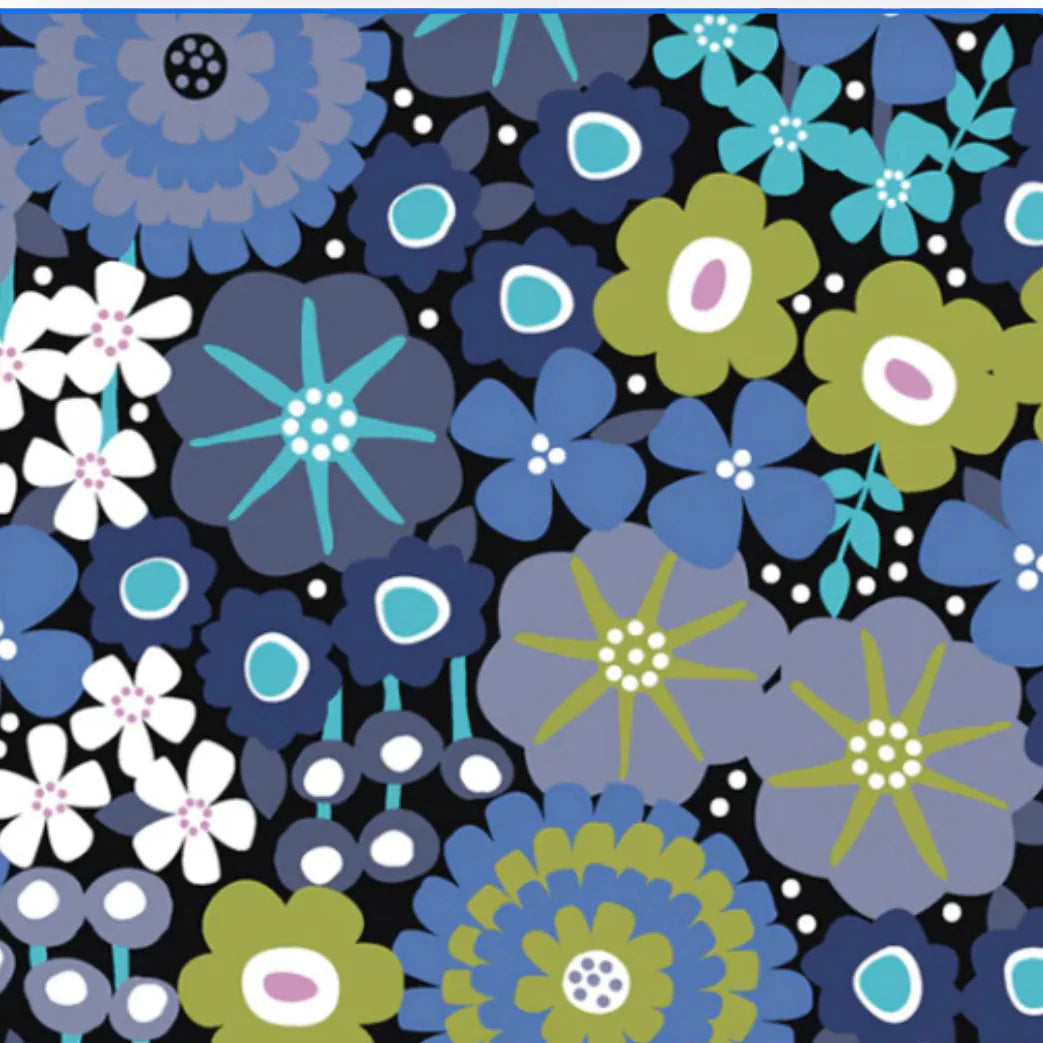 Pattern of colorful flowers on a black background