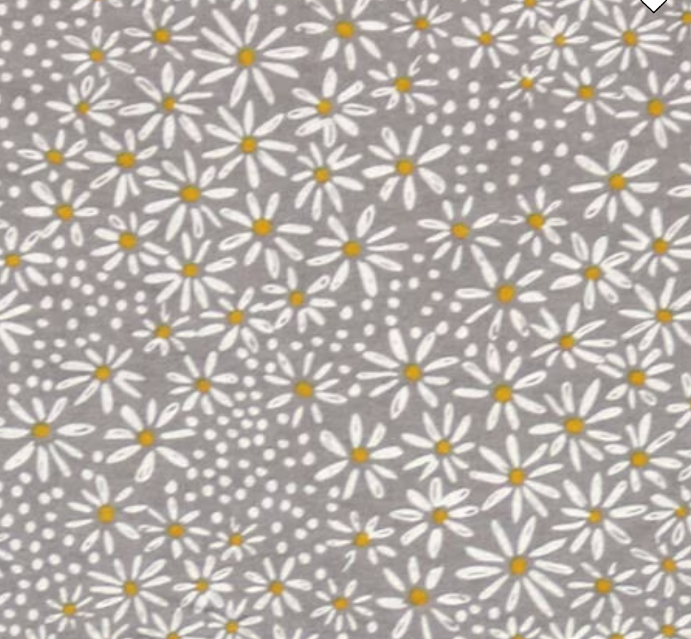 Pattern of white flowers with yellow centers on a gray background