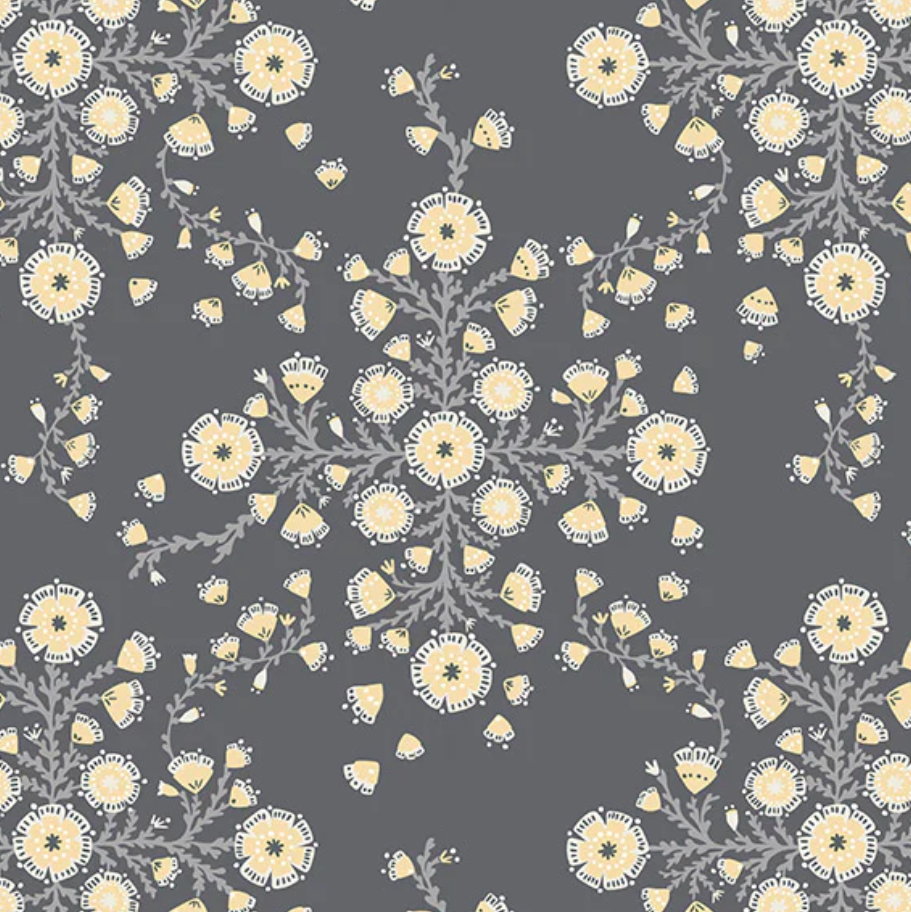 Pattern of yellow flowers on a gray background