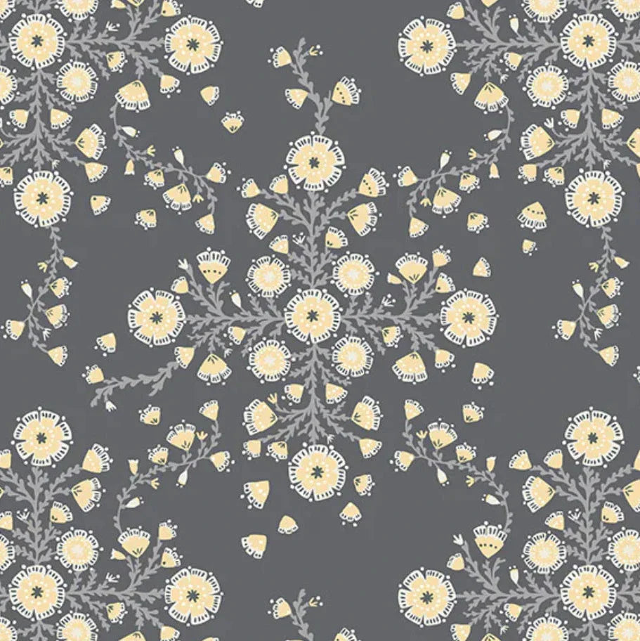 Floral pattern with yellow flowers on a gray background