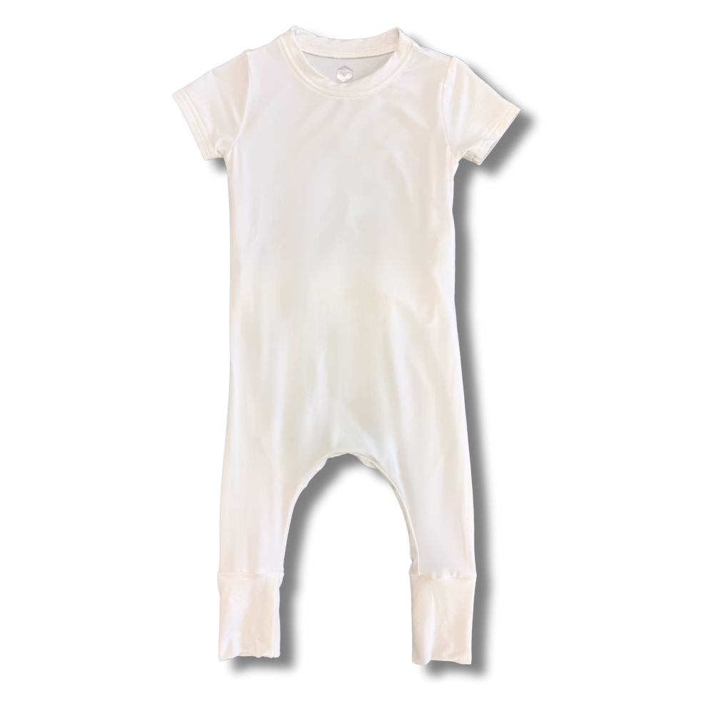 Ivory bamboo romper for babies and toddlers on a white background