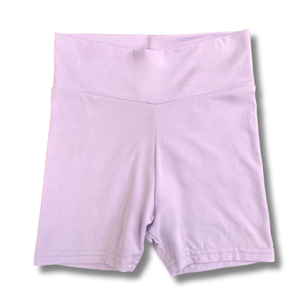 Lilac children’s bamboo cartwheel shorts on white background