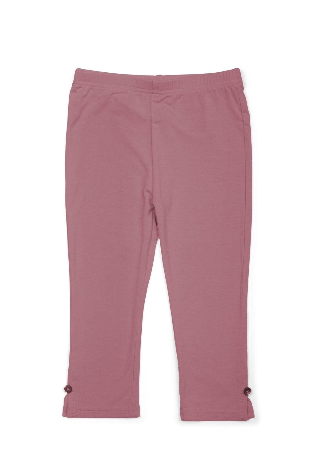 Pink pants with black buttons on a white background