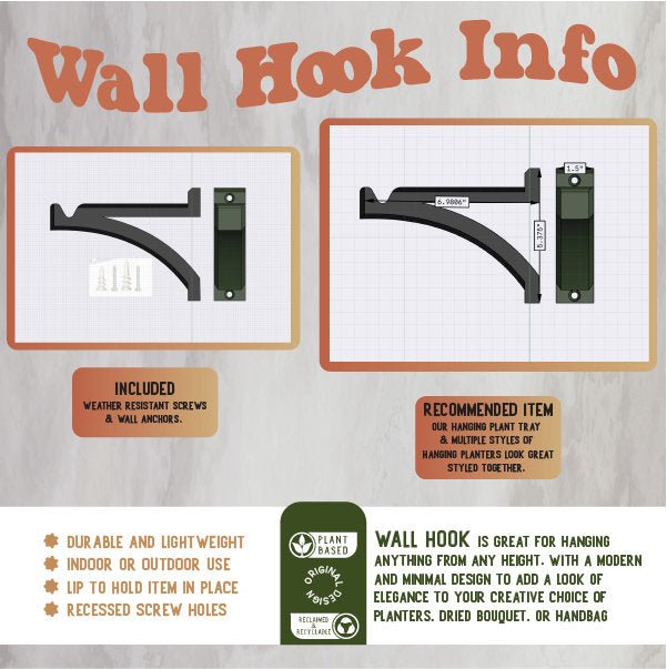 Wall hook information sheet with product details and usage instructions.