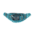 Blue patterned fanny pack with 'Rice Love' label on a transparent background