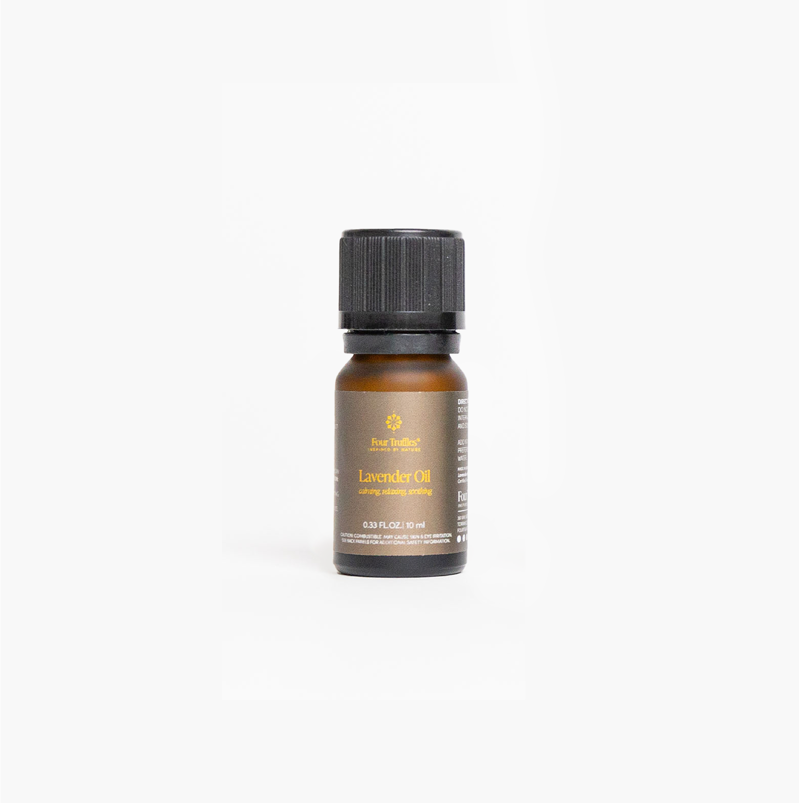 Bottle of lavender essential oil on a white background