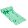 Green plastic bag with branding on a white background